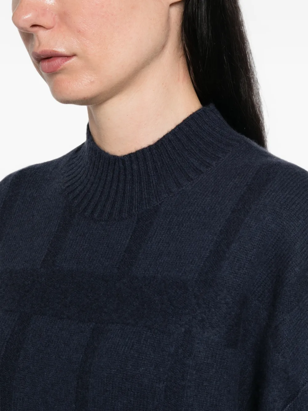 Emporio Armani check-pattern mock-neck sweater Blauw