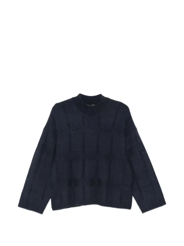 Emporio Armani Check-pattern Mock-neck Sweater in Blue