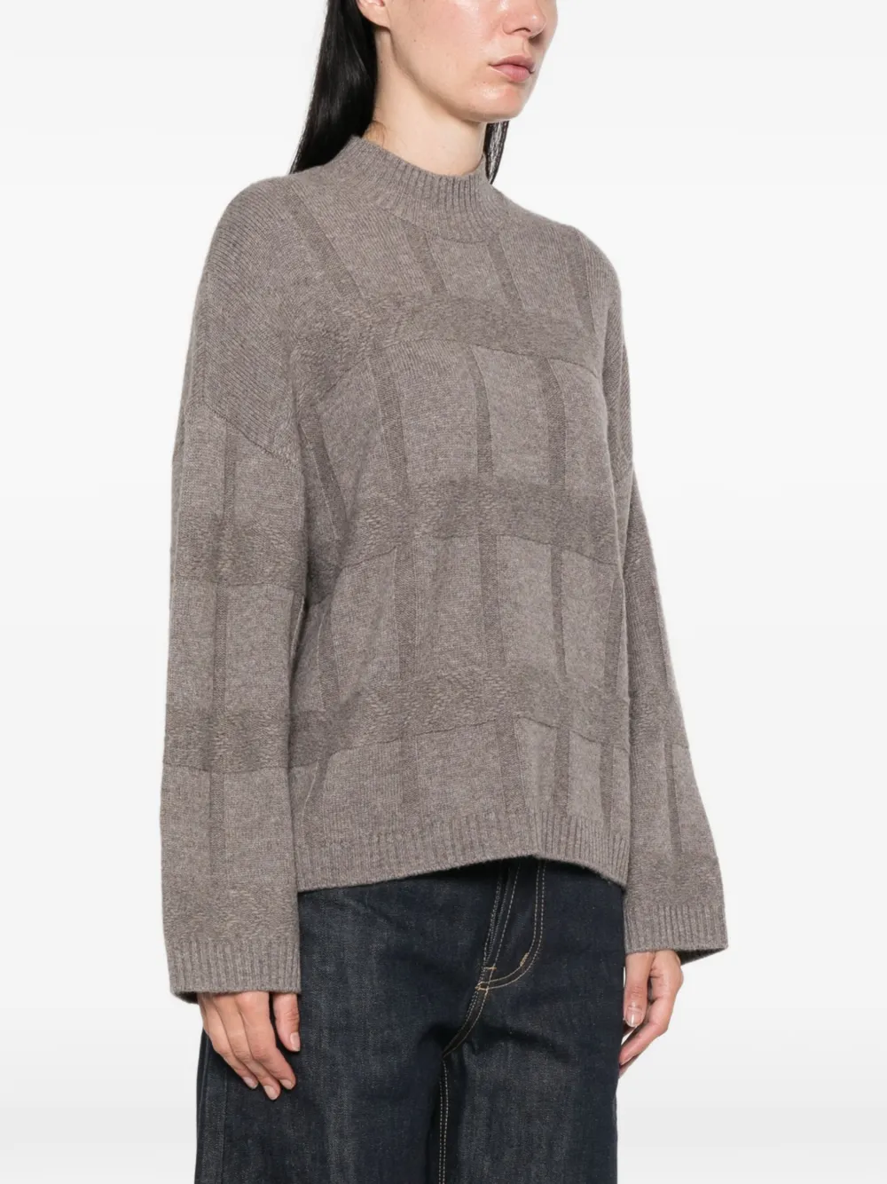 Emporio Armani check-pattern cable-knit sweater Grijs