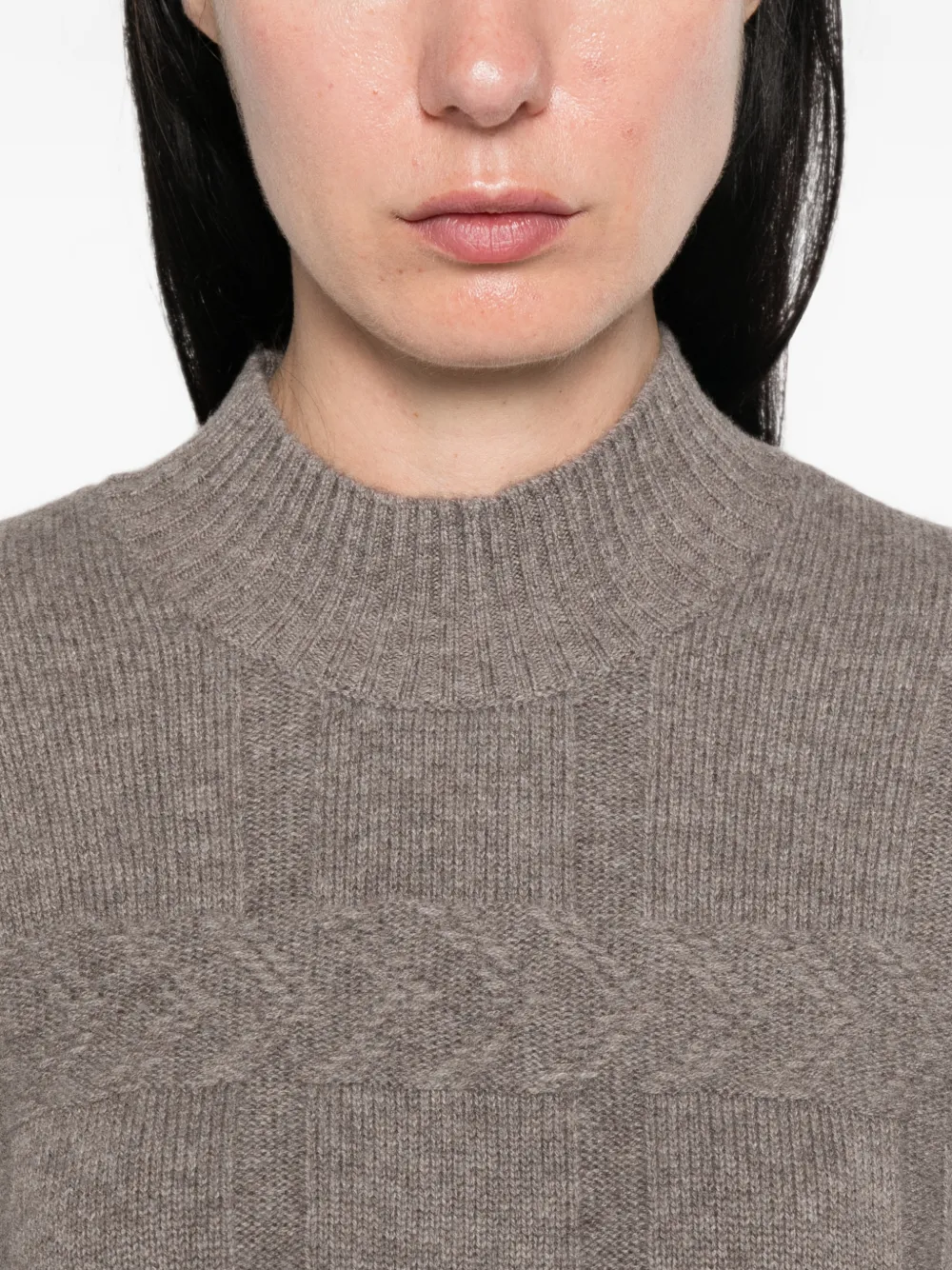 Emporio Armani check-pattern cable-knit sweater Grijs