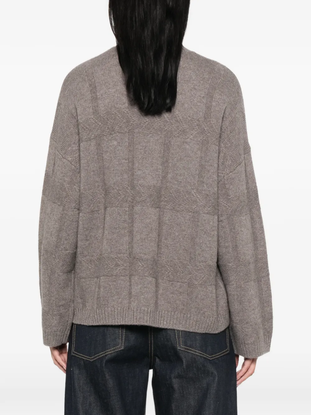 Emporio Armani check-pattern cable-knit sweater Grijs