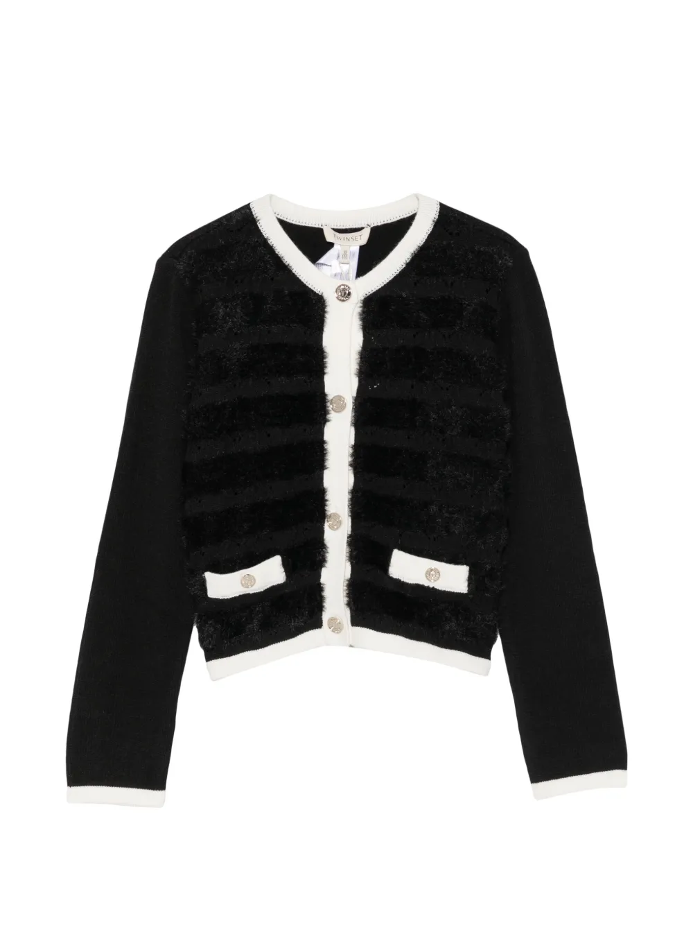 TWINSET Kids faux-fur panelled cardigan - Nero