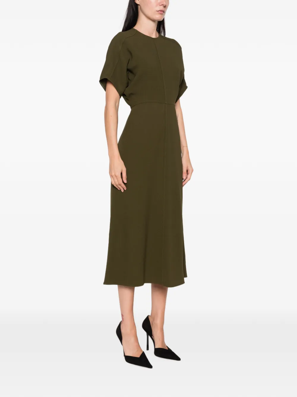 Victoria Beckham Eleanor midi-jurk met korte mouwen Groen