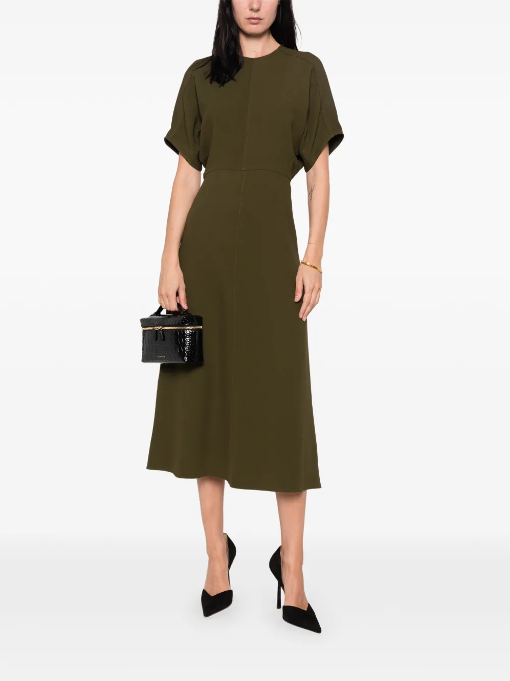 Victoria Beckham Eleanor midi-jurk met korte mouwen Groen