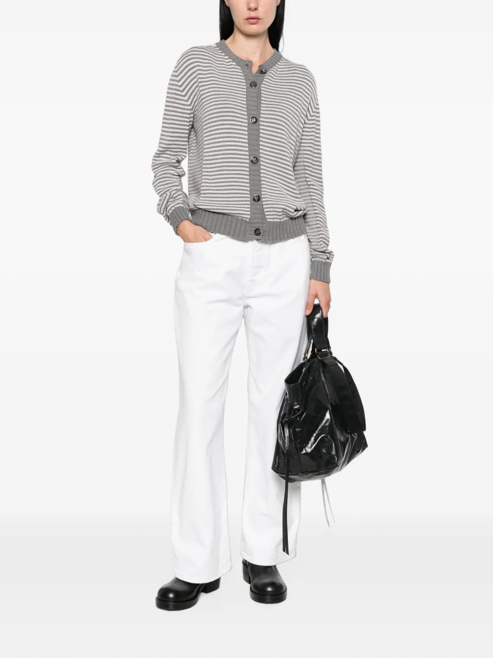 Emporio Armani Signature Capsule Striped Cardigan in Grey, view 2