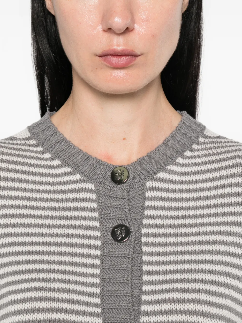 Emporio Armani Signature Capsule Striped Cardigan in Grey, view 5