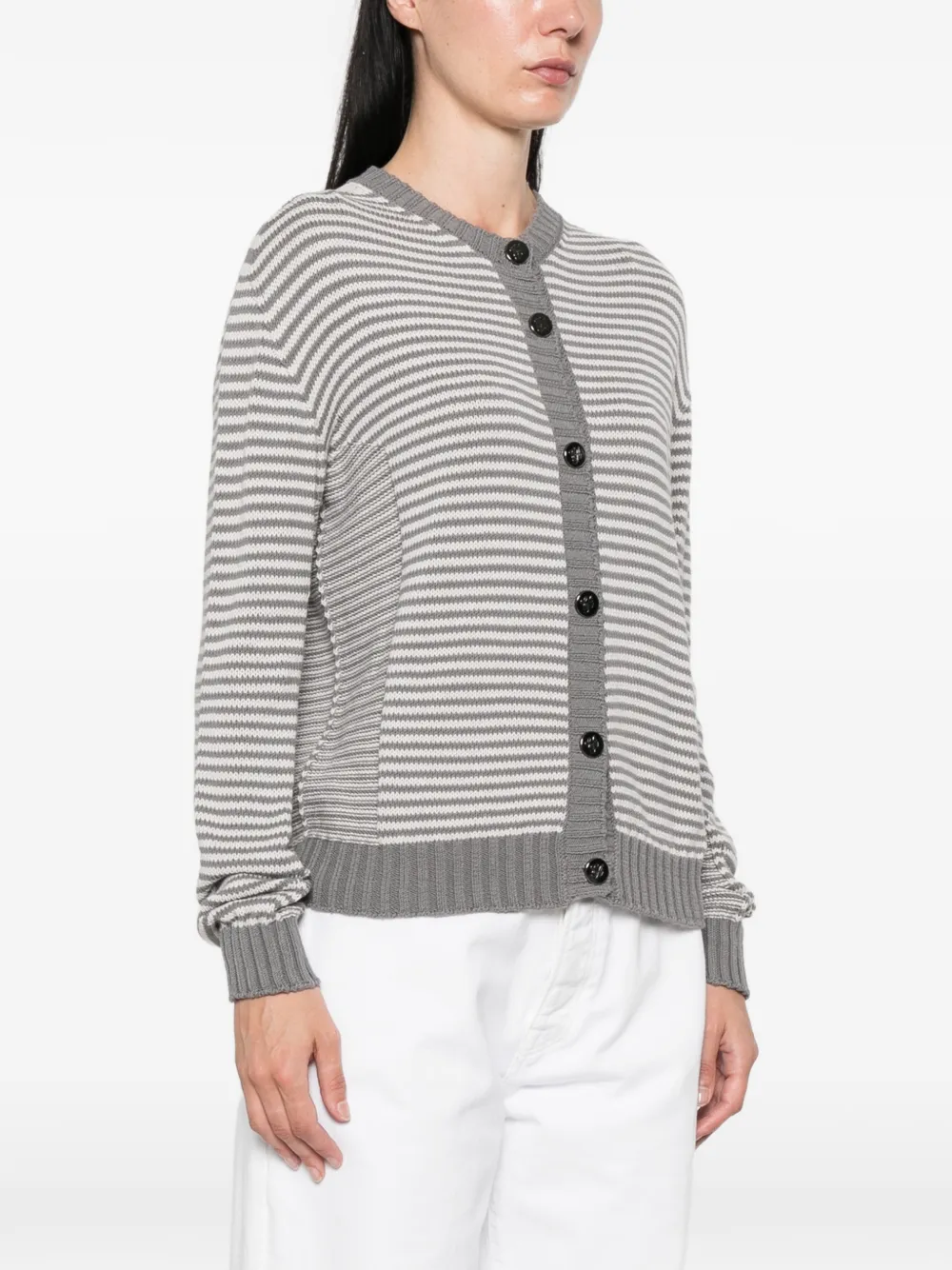 Emporio Armani Signature Capsule Striped Cardigan in Grey, view 3