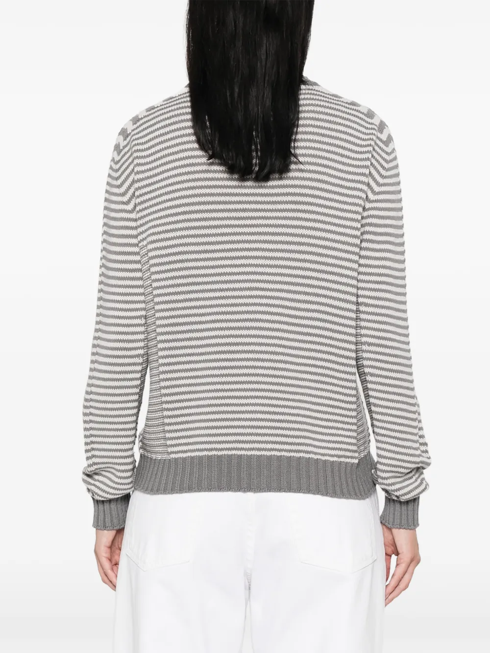 Emporio Armani Signature Capsule Striped Cardigan in Grey, view 4