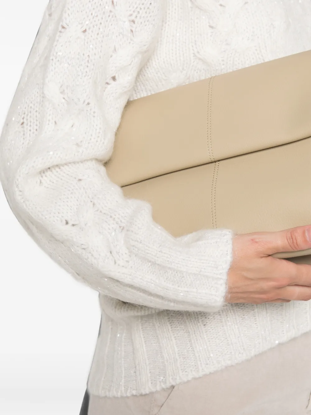 Fabiana Filippi Kabelgebreide trui verfraaid met pailletten Beige