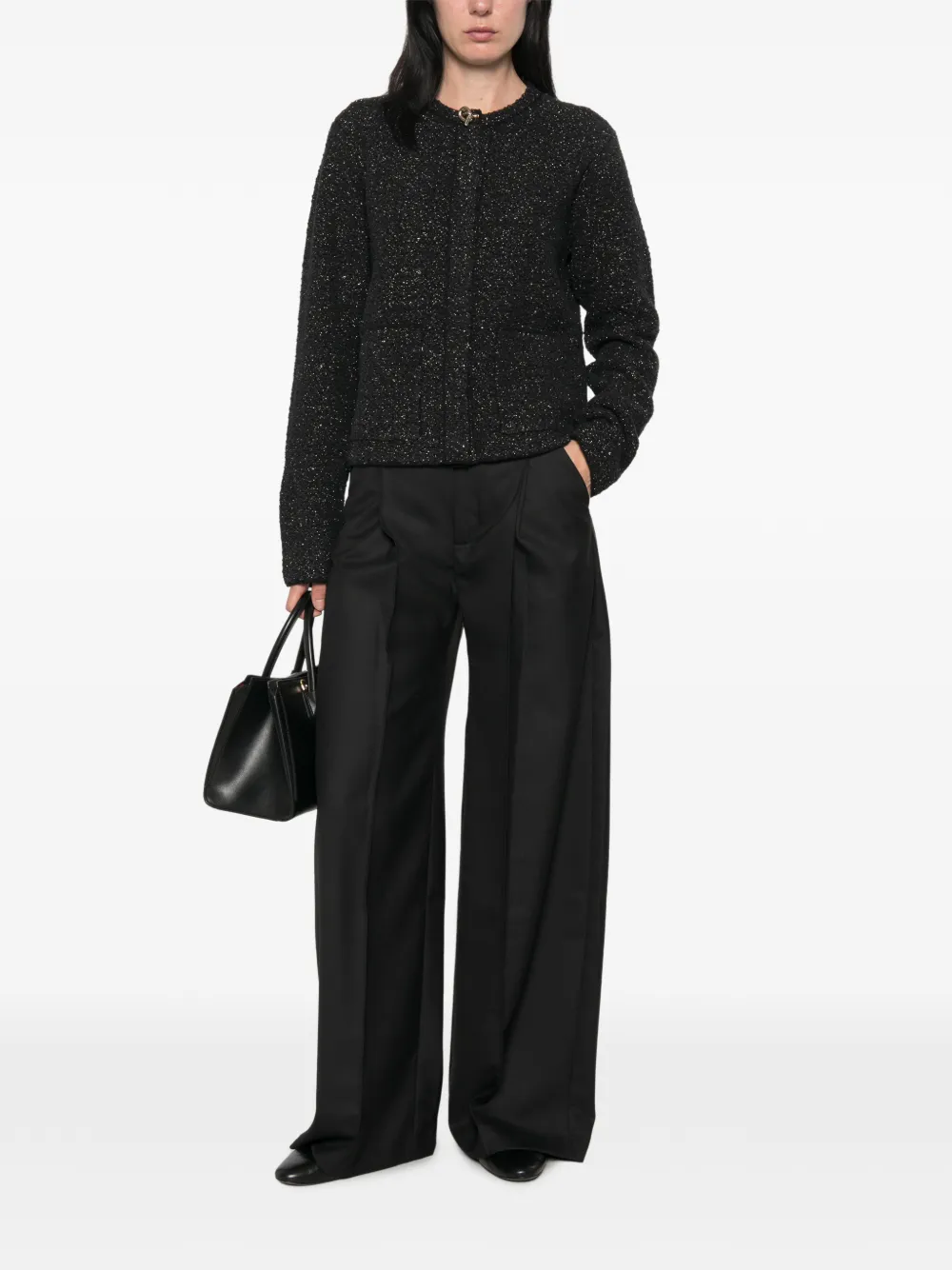 Fabiana Filippi Bouclé gebreid jack met metallic draad Zwart