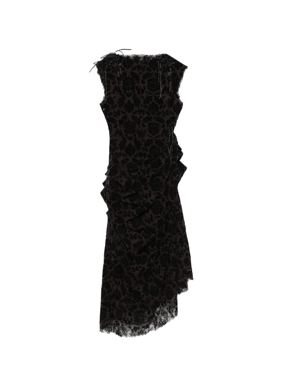 PAULINE DUJANCOURT damask-pattern draped midi dress - Brown