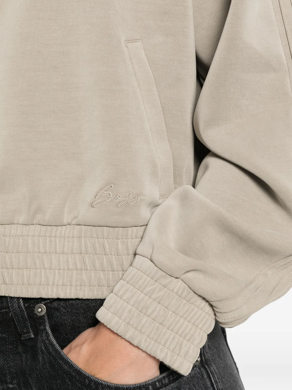 BOSS zip-fastening ribbed-trim sweatshirt Beige