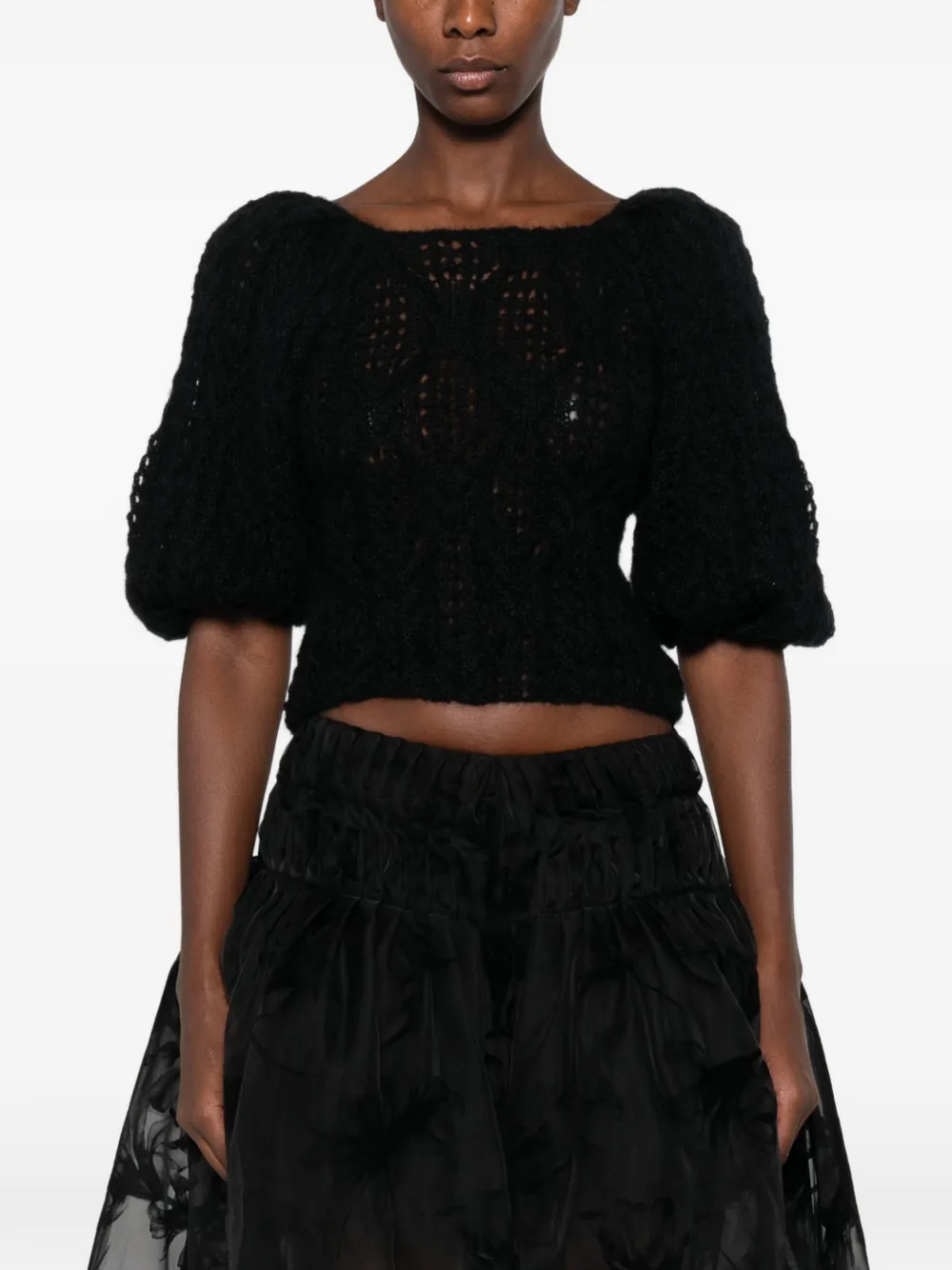 Pauline Dujancourt Open-back Crochet-knit Top in Black, view 3