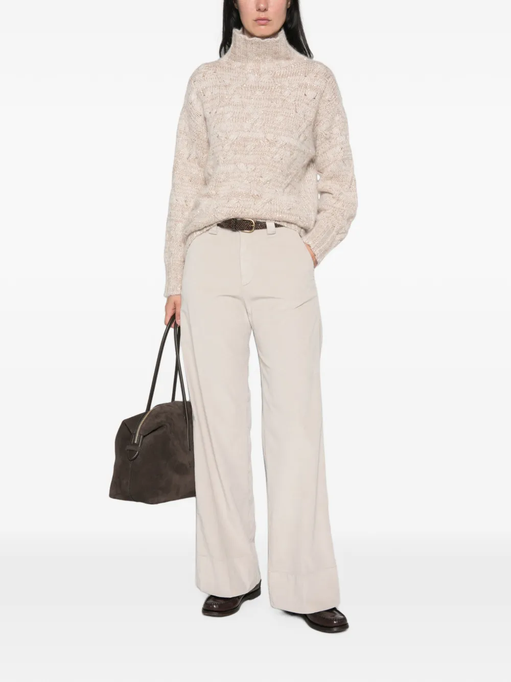 Fabiana Filippi cable-knit sequin-embellished sweater Beige