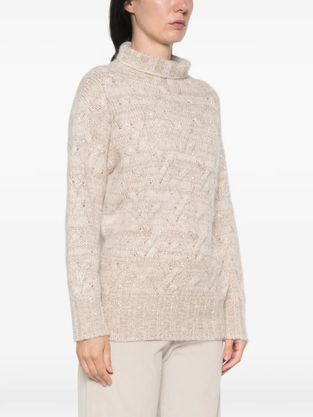 Fabiana Filippi cable-knit sequin-embellished sweater Beige