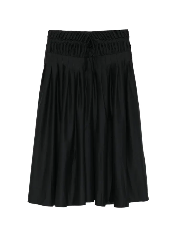 Pauline Dujancourt Smocked Pleated Midi Skirt in Black