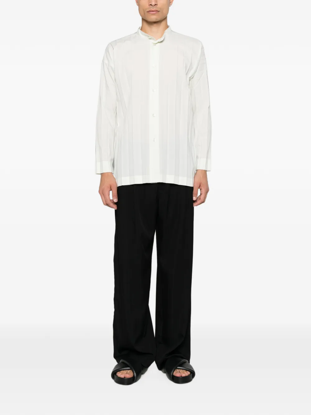 Homme Plissé Issey Miyake pleated band-collar shirt Wit