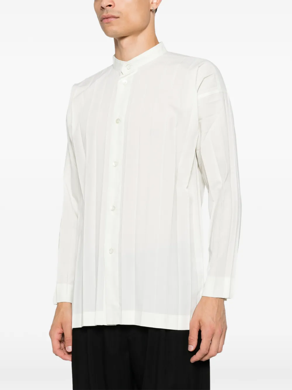 Homme Plissé Issey Miyake pleated band-collar shirt Wit