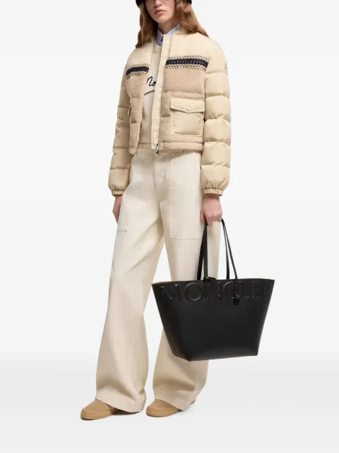 Moncler small debossed-logo calf leather tote bag