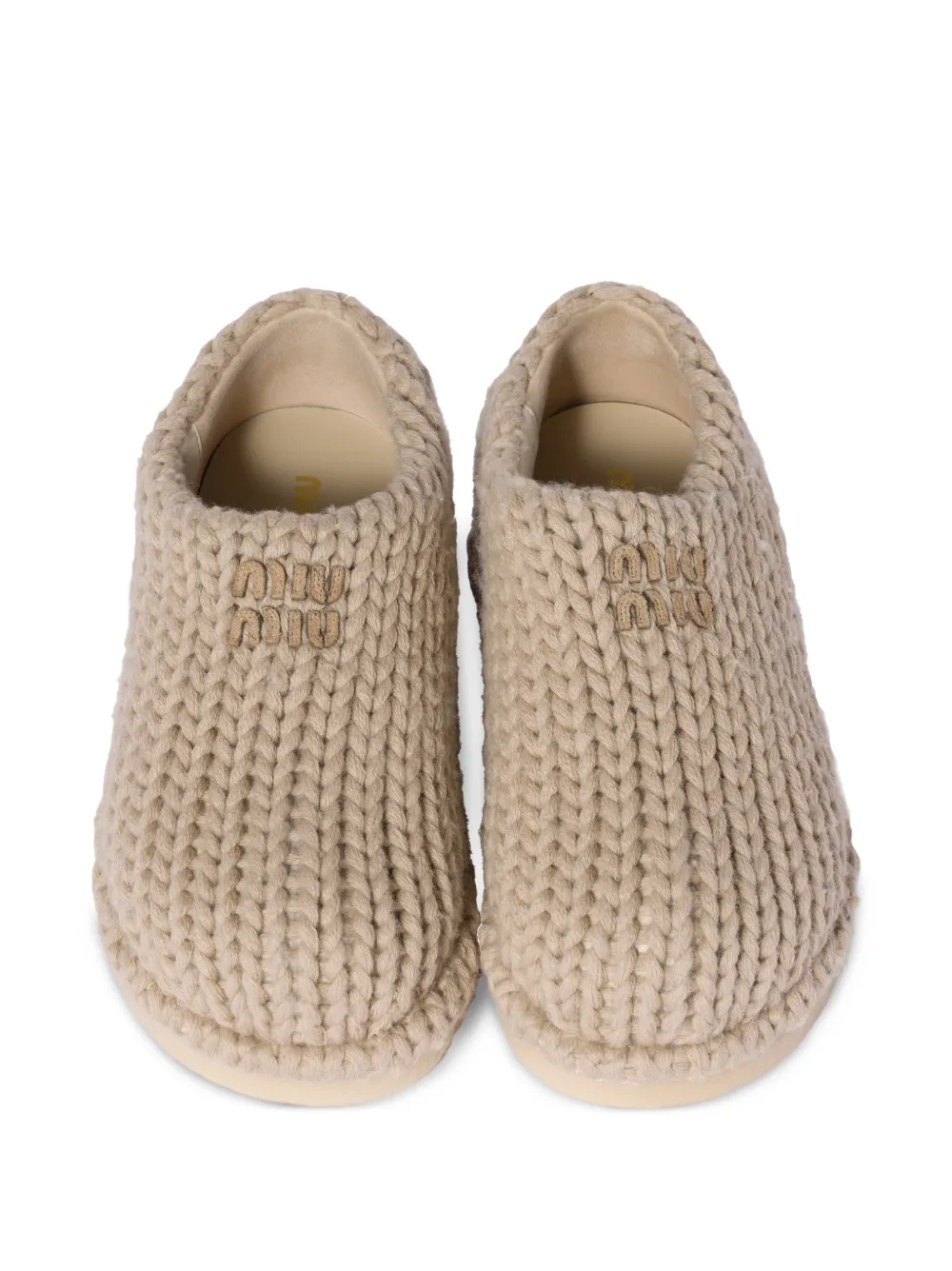 Miu Gebreide muiltjes Beige