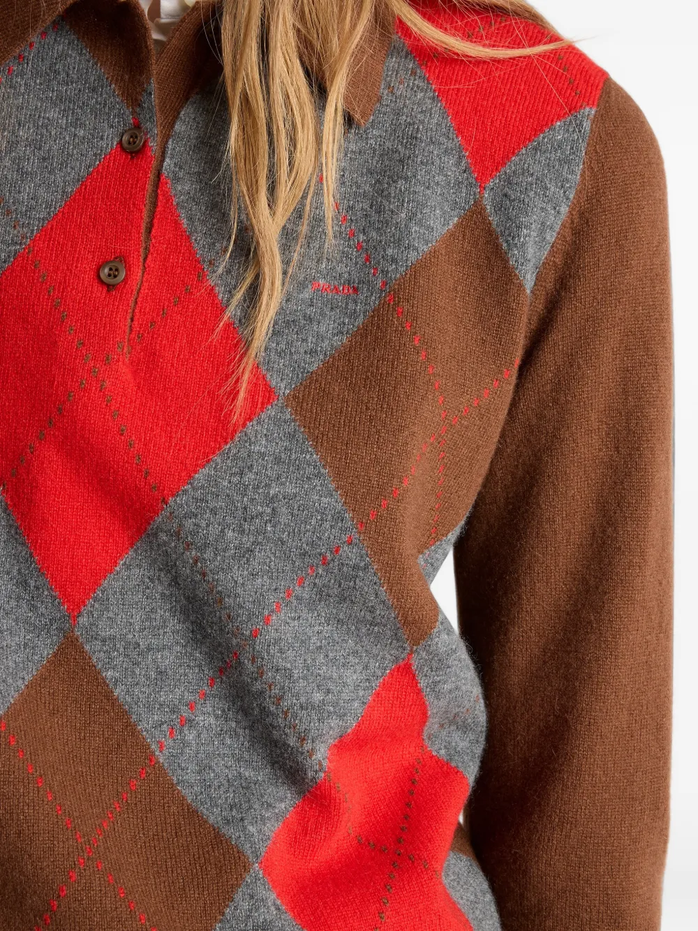 Prada Kasjmier polotrui met argyle-patroon Bruin