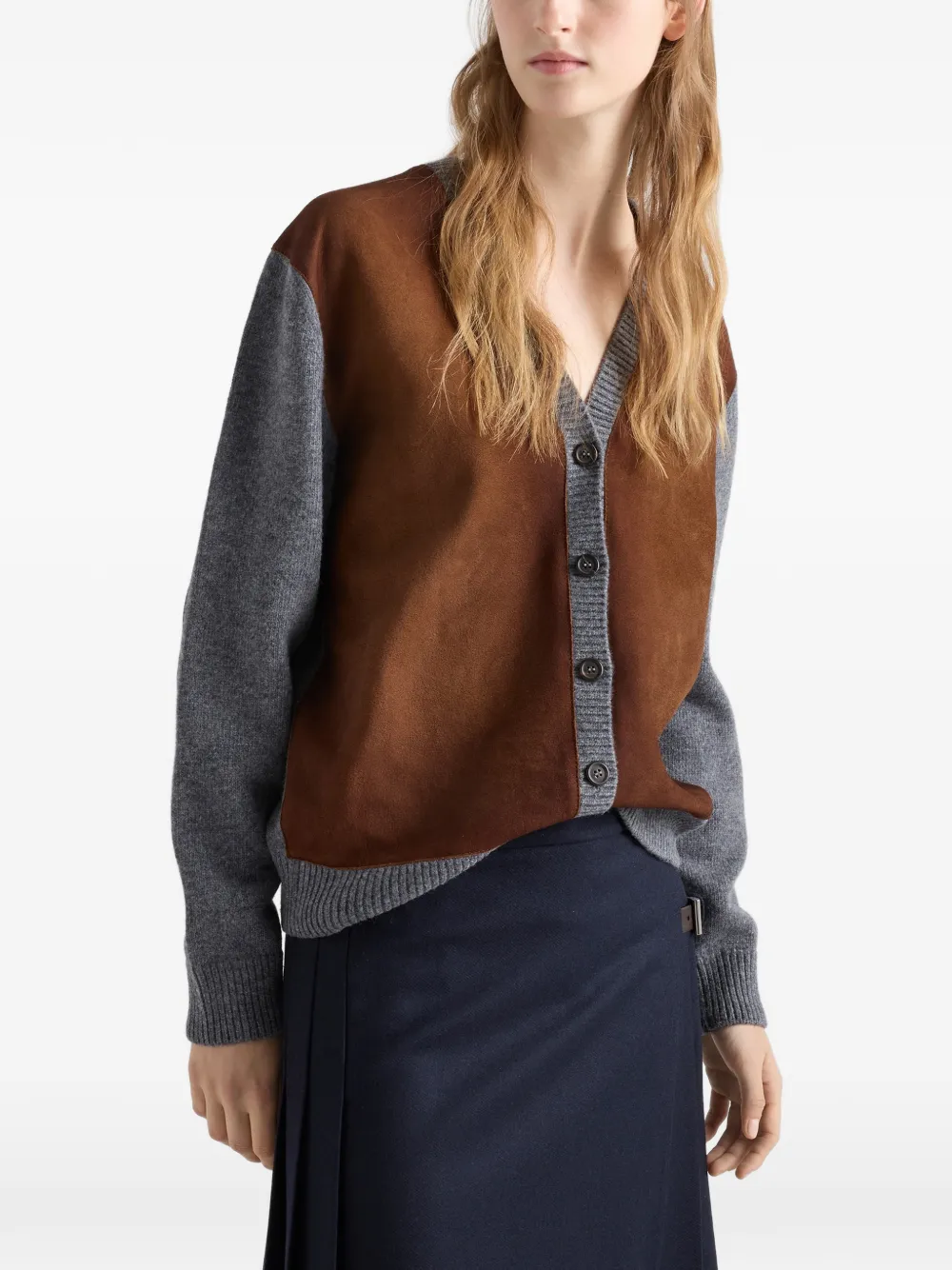 Prada Wollen vest met suède vlak Grijs