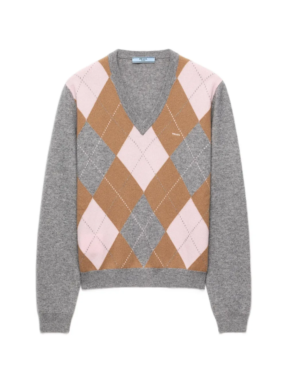 Prada Kasjmier trui met argyle patroon en V-hals Grijs