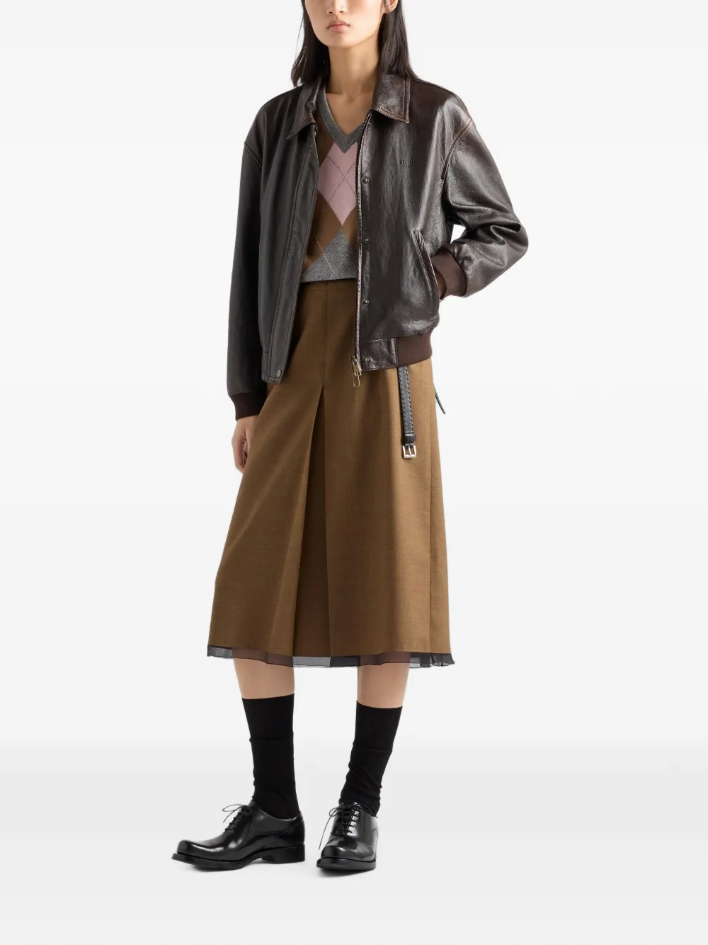 Prada Kasjmier trui met argyle patroon en V-hals Grijs