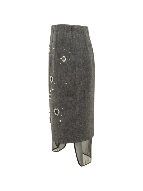 DES PHEMMES crystal-embellished layered pencil midi skirt