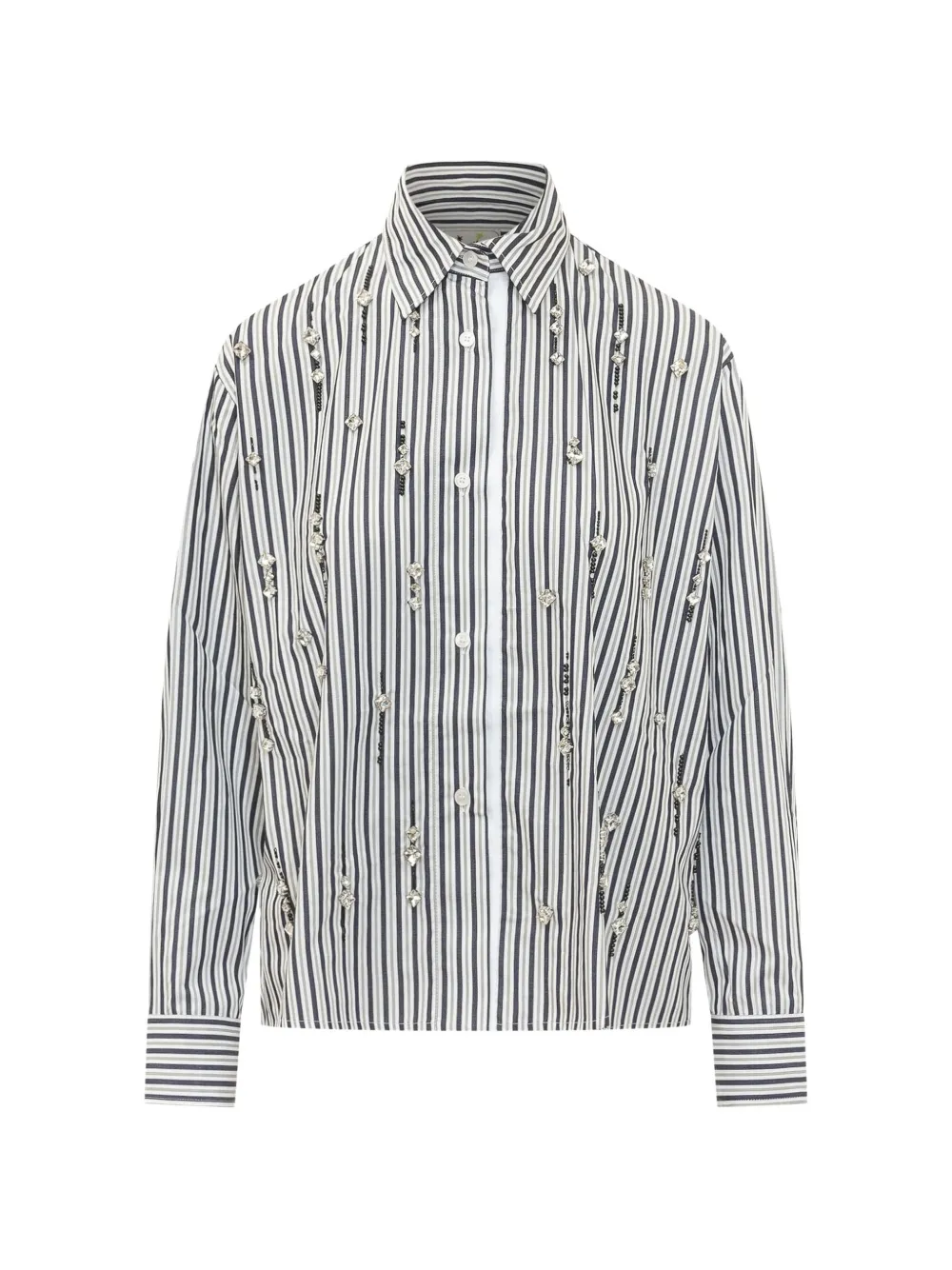DES PHEMMES chemise rayée à ornements en cristal - Blanc DES PHEMMES chemise rayée à ornements en cristal - Blanc