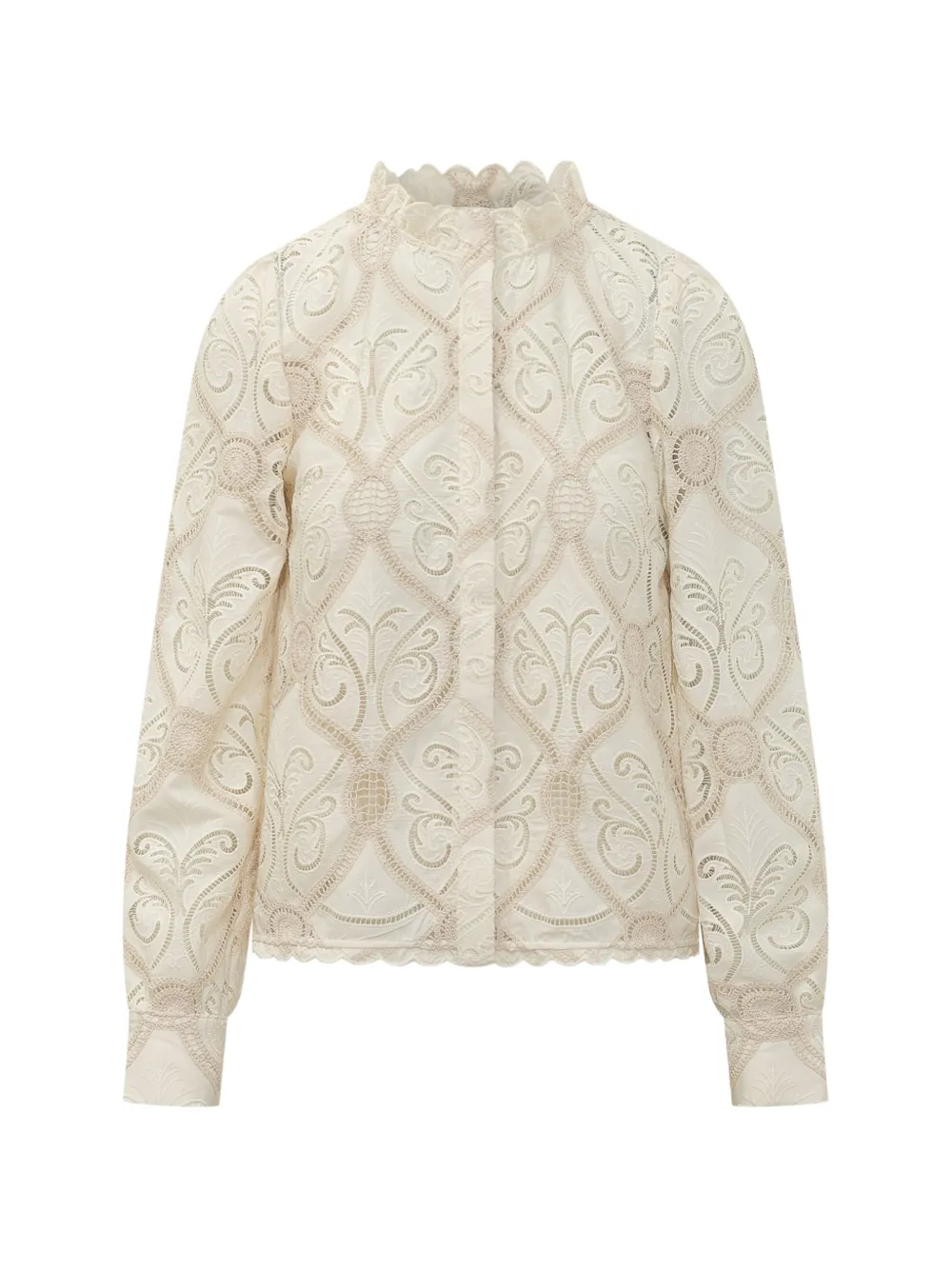 FARM Rio lace-embroidered scalloped-edge blouse