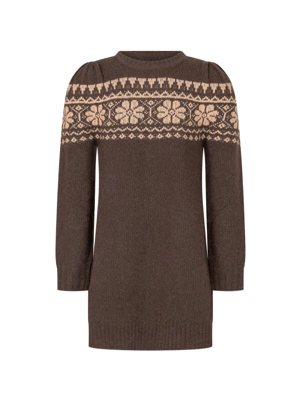 Moncler Enfant Fair Isle-knit puff-sleeve dress Bruin