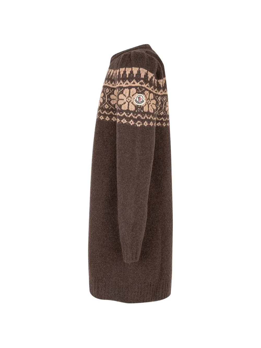 Moncler Enfant Fair Isle-knit puff-sleeve dress Bruin