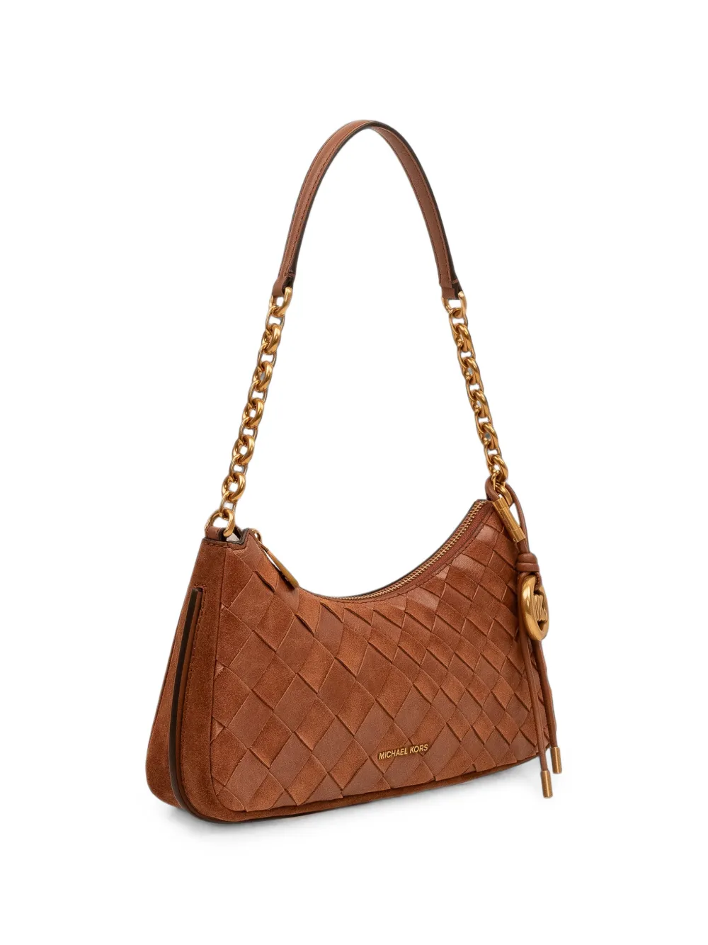 Michael Kors Medium Nolita handgeweven leren clutch met ketting Bruin