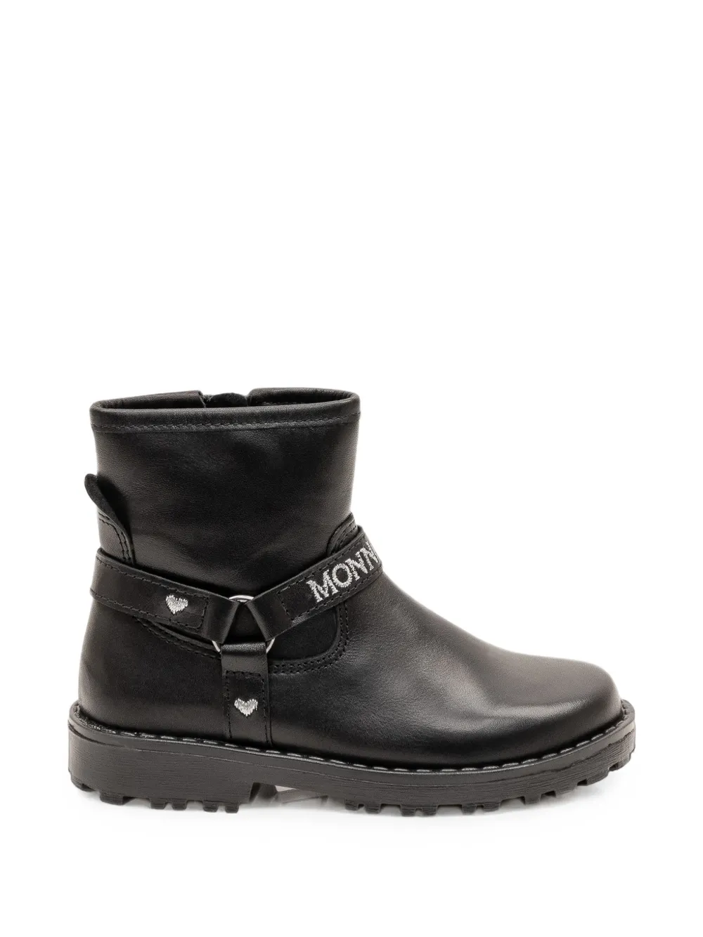 Monnalisa Heart logo-strap heart-embroidered boots - Nero