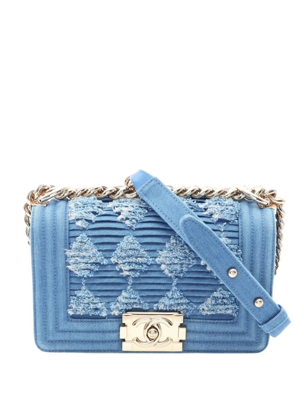 CHANEL Pre-Owned 2019 Small Pleated Denim Boy Flap crossbody bag - Blu