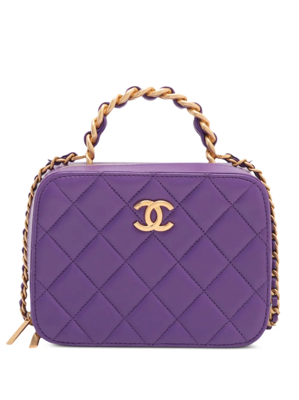 CHANEL Pre-Owned Trousse CC piccola in pelle di agnello trapuntata con manico e tracolla 2021-2026 - Viola