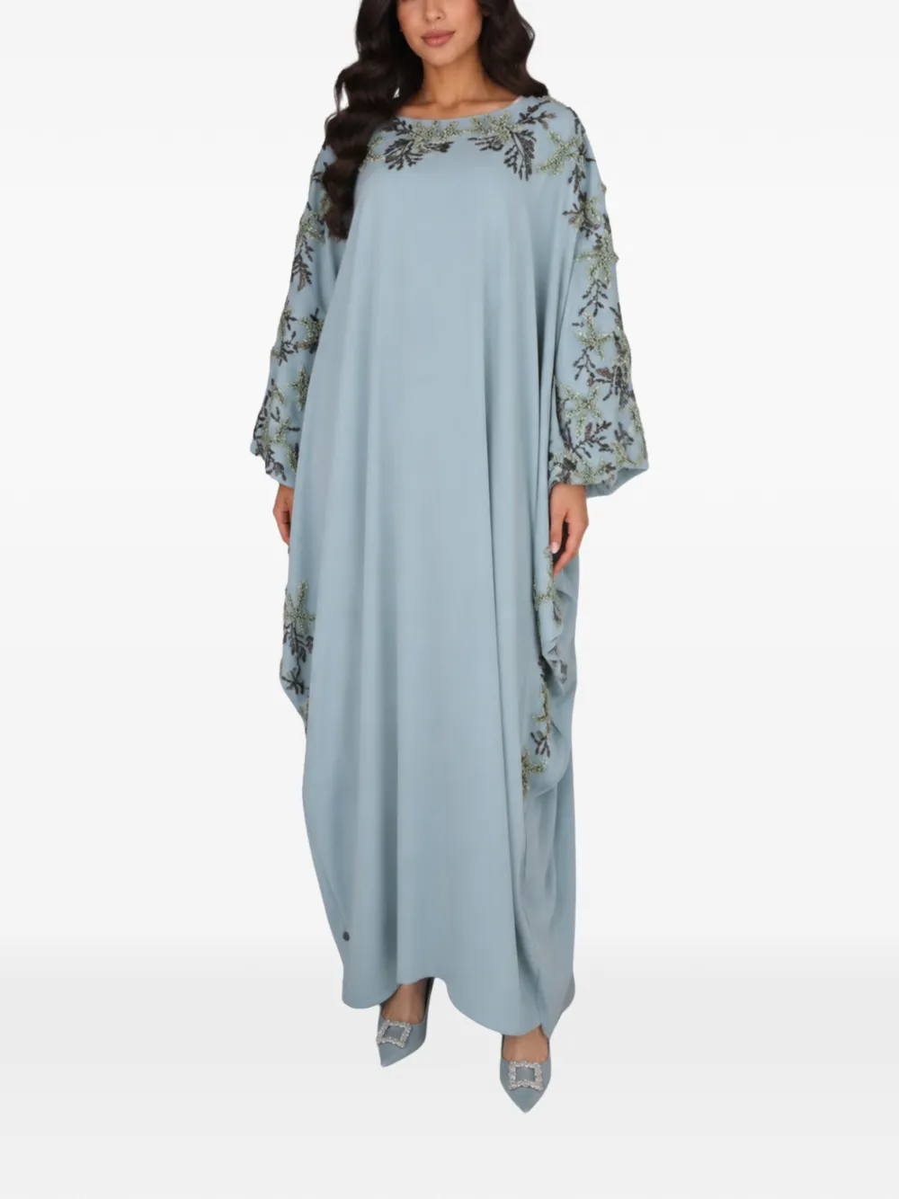 Loodyana embroidered long-sleeve maxi kaftan dress - Verde