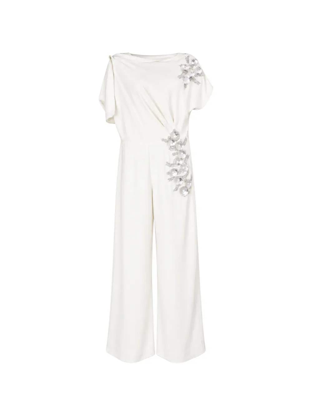 Loodyana floral-embroidered short-sleeve jumpsuit - Bianco