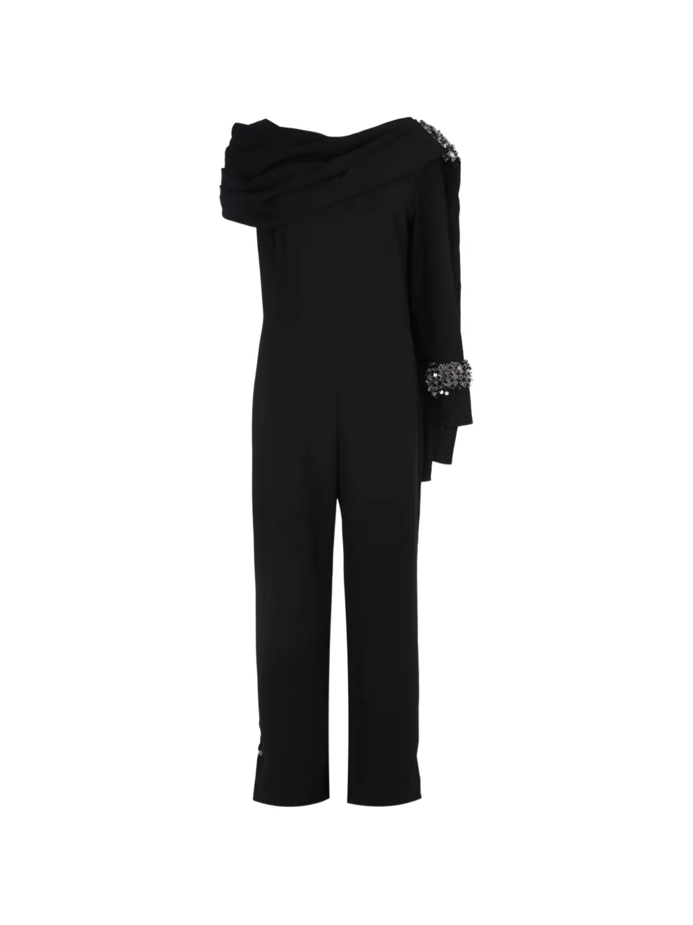 Loodyana hand-embroidered cape-detail jumpsuit - Nero