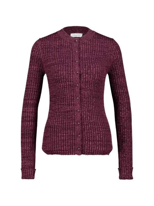 Rabanne Ribbed-knit Buttoned Cardigan in Purple