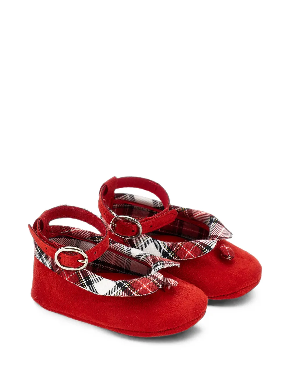 Monnalisa tartan-trim buckle-fastening ballet flats Rood