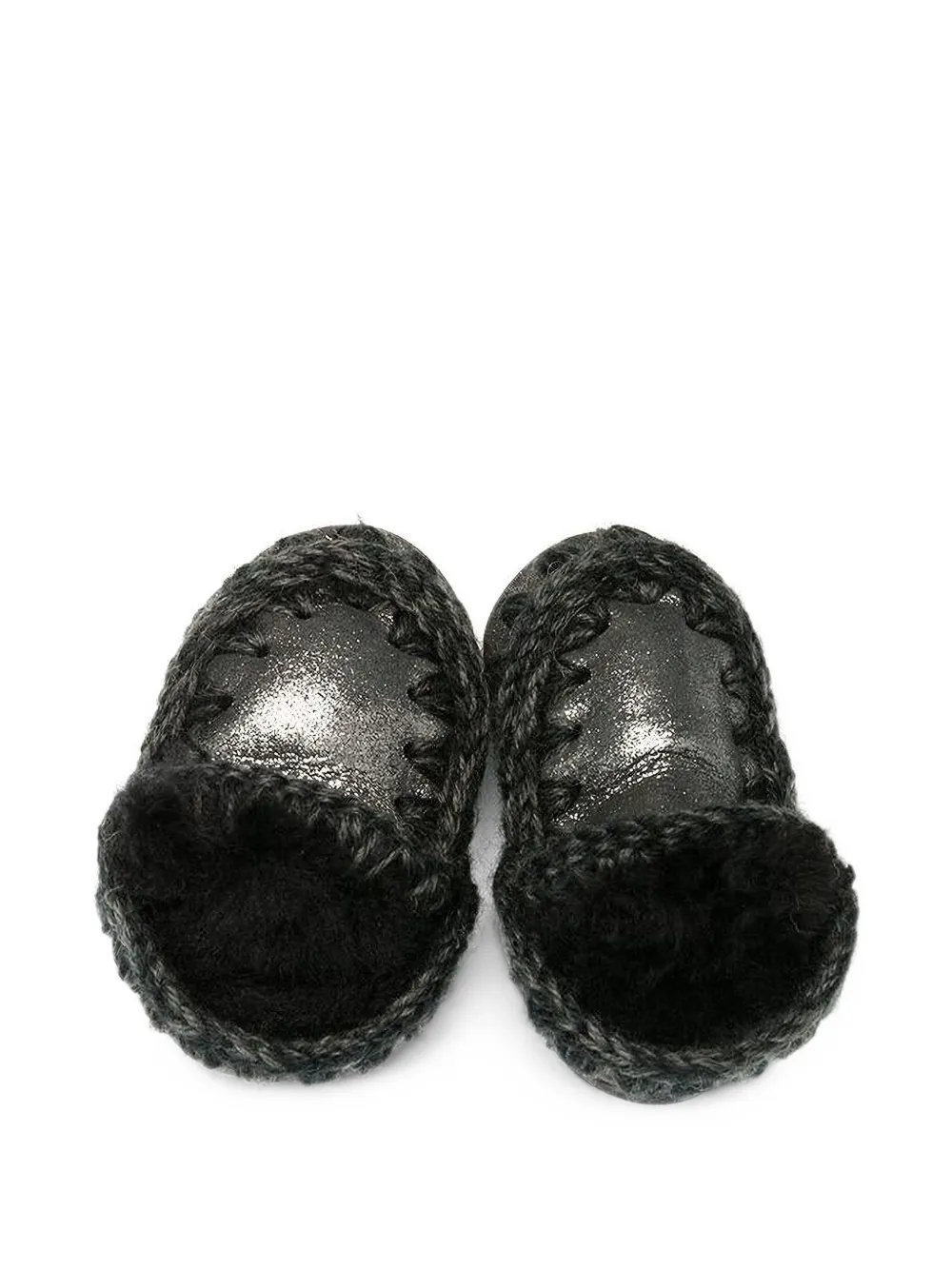 Mou crochet-trim metallic-finish sneakers Zilver