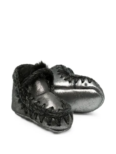 Mou crochet-trim metallic-finish sneakers