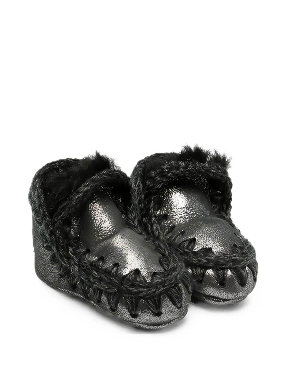 Mou crochet-trim metallic-finish sneakers Zilver
