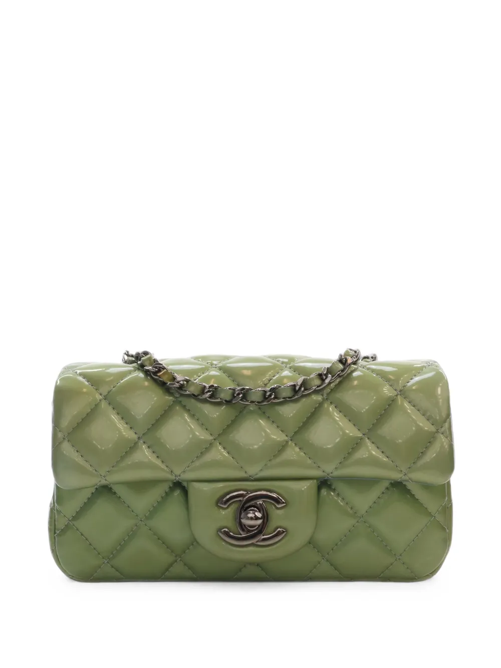 CHANEL Pre-Owned 2012-2013 Extra Mini Rectangular Classic Patent Single Flap crossbody bag - Grün