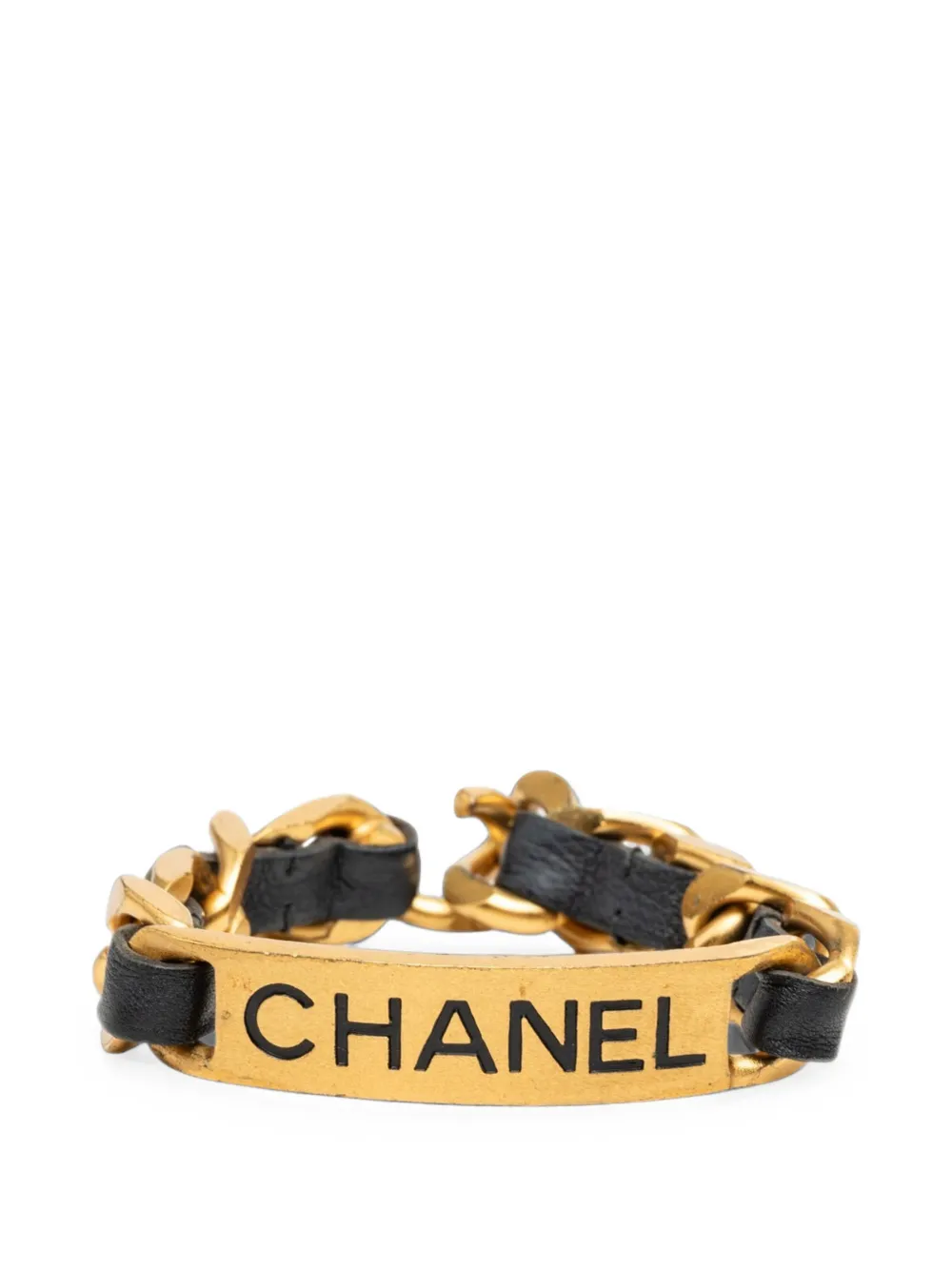 CHANEL Pre-Owned 1995 vergoldetes Kettenarmband mit Logo-Schild - Schwarz