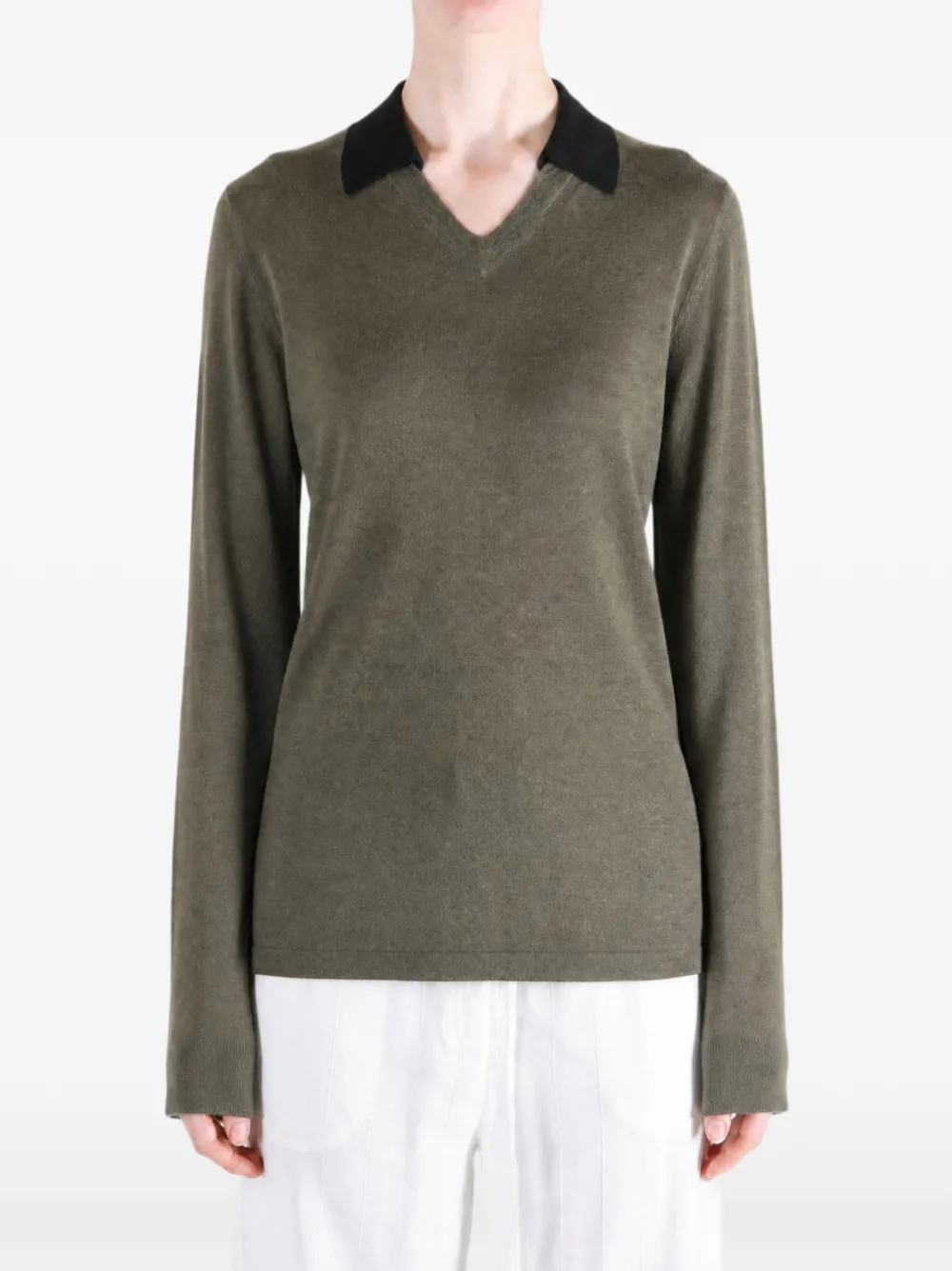 Frenckenberger contrast-collar V-neck sweater