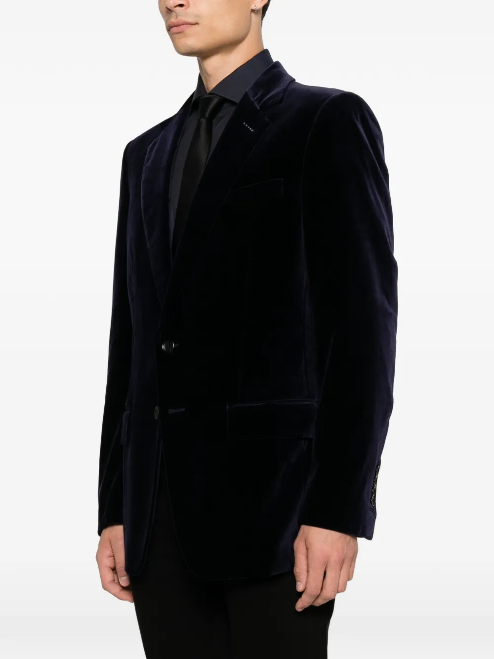 TOM FORD Fluwelen blazer met enkele rij knopen Blauw