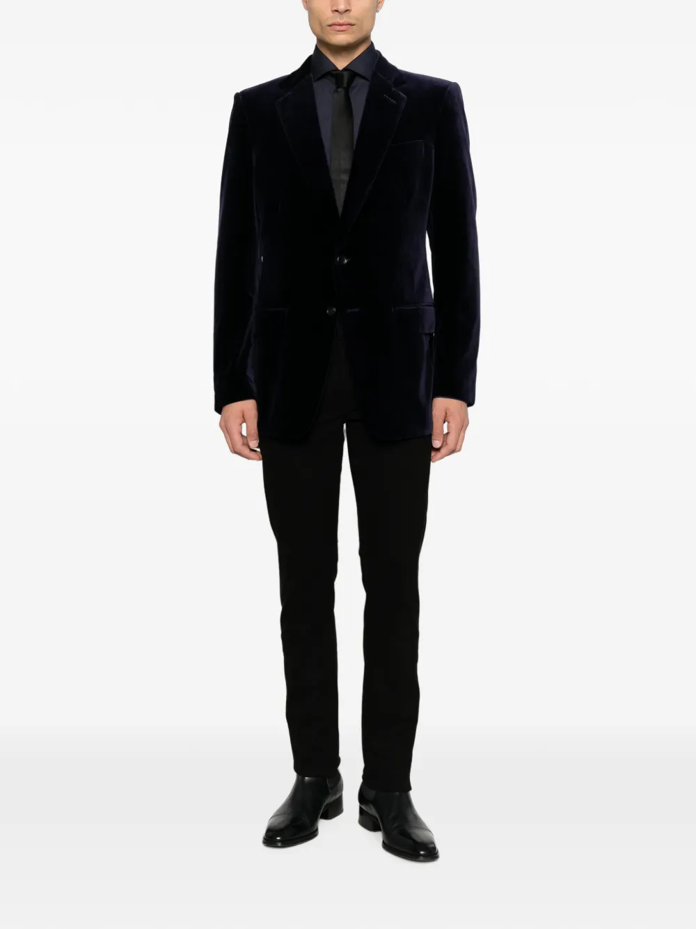 TOM FORD Fluwelen blazer met enkele rij knopen Blauw